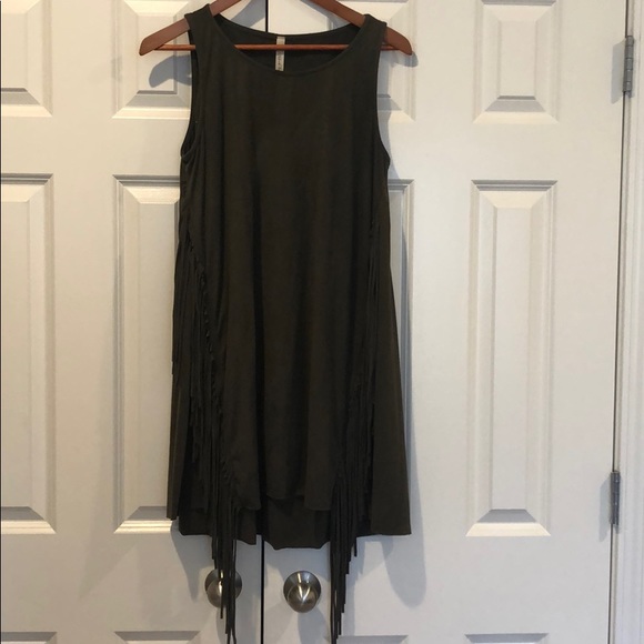 Army green suede dress - Picture 2 of 4